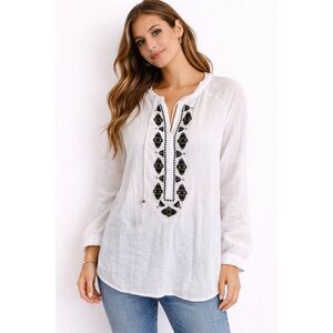 Democracy V-neck Semi-sheer Lightweight Blouse White XL
